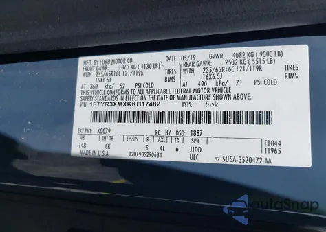 2019 Ford Transit-250 from USA, damaged, VIN 1FTYR3XMXKKB17482